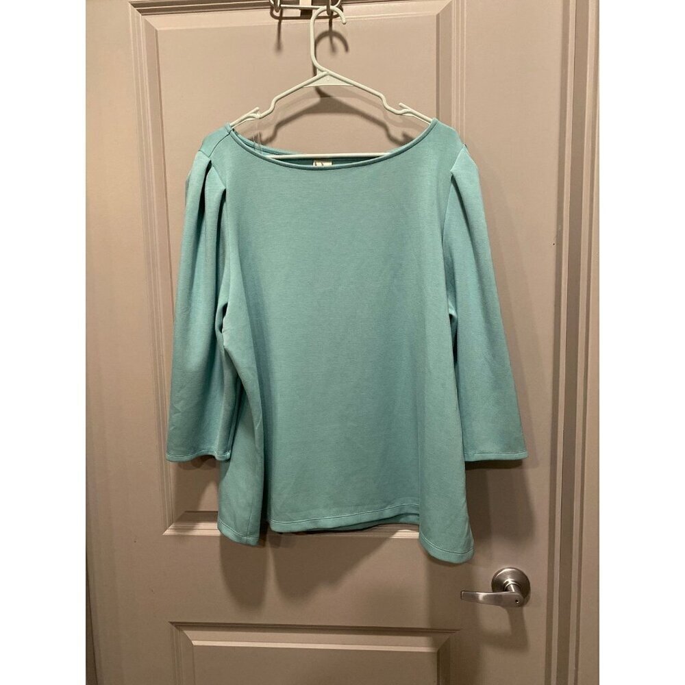 Worthington Catalina Jade Sweater 1X Green Pleated Shoulder NWT